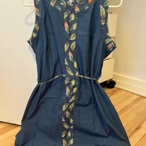 Stylish Denim Dress with Leaf Accents